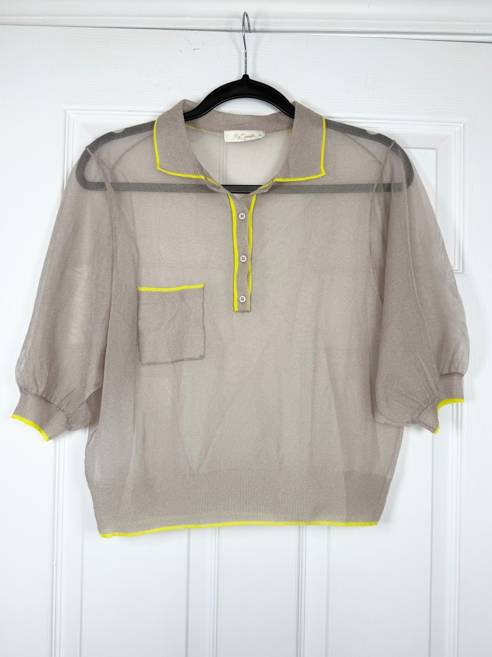 Mes Demoiselles Size 0 • Gray Sheer Lightweight Short Sleeve Boxy Polo Top